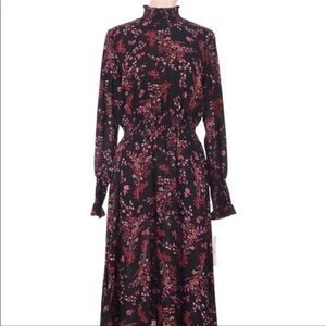 Nanette Lepore Women’s Floral Modest High Neck Long Sleeve Midi Dress Size 8